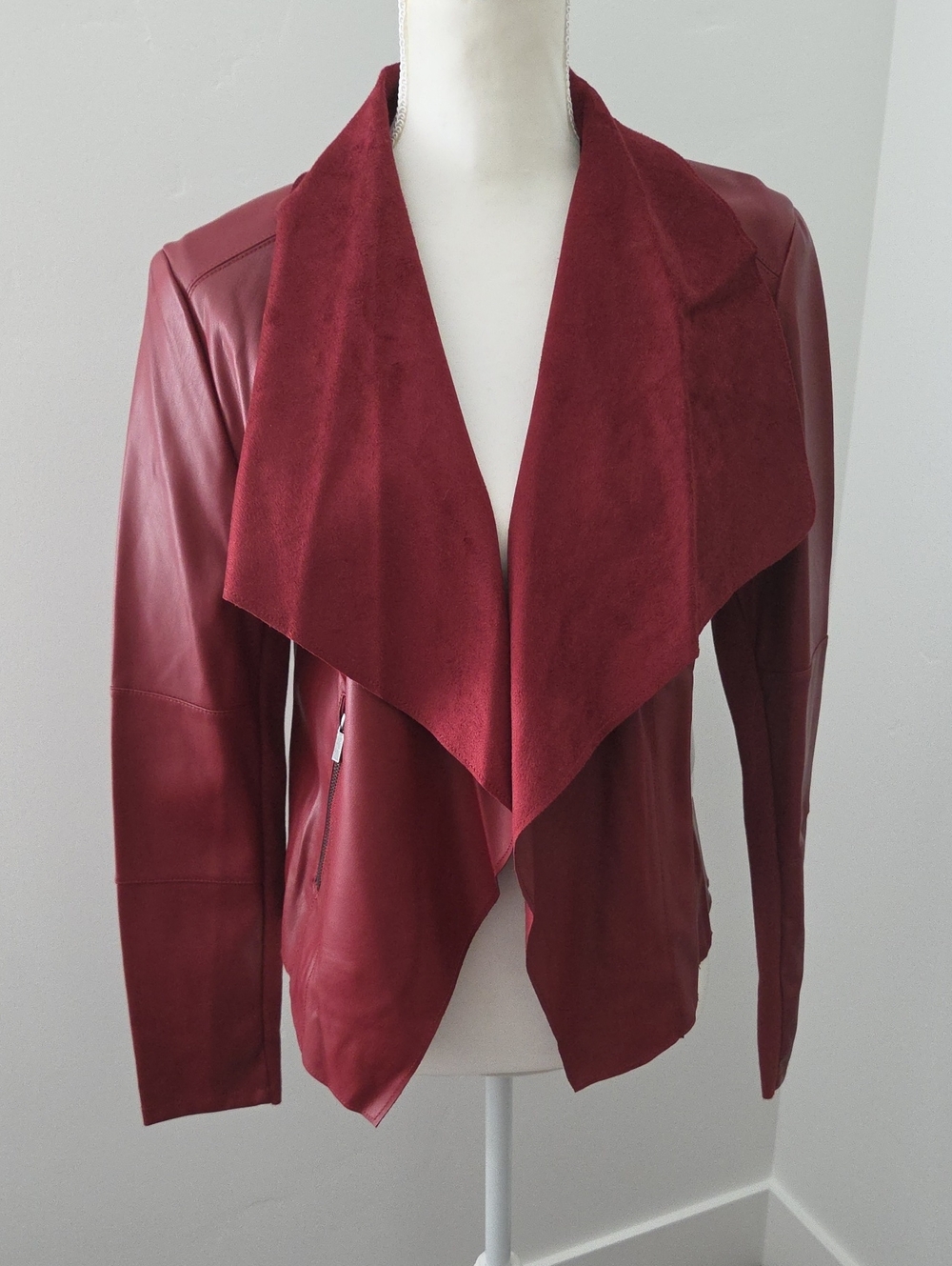 bagatelle Deep Burgundy Faux Leather Waterfall Jacket